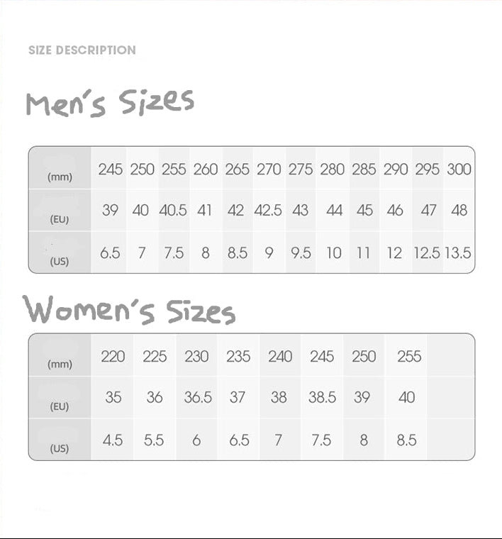 Men's Sizes & Women's Sizes